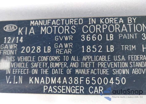 2015 Kia Rio Lx из США, поврежденный, VIN KNADM4A38F6500450